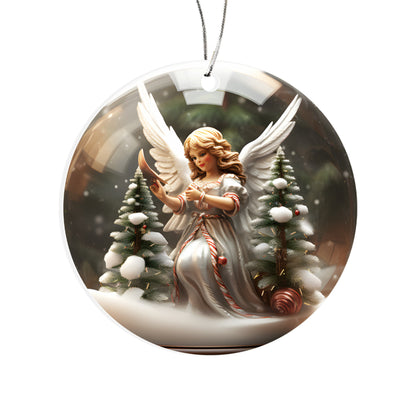Angel Series Snow Globe Edition - Elegant Angel with Candy Cane Sash Acrylic Ornament