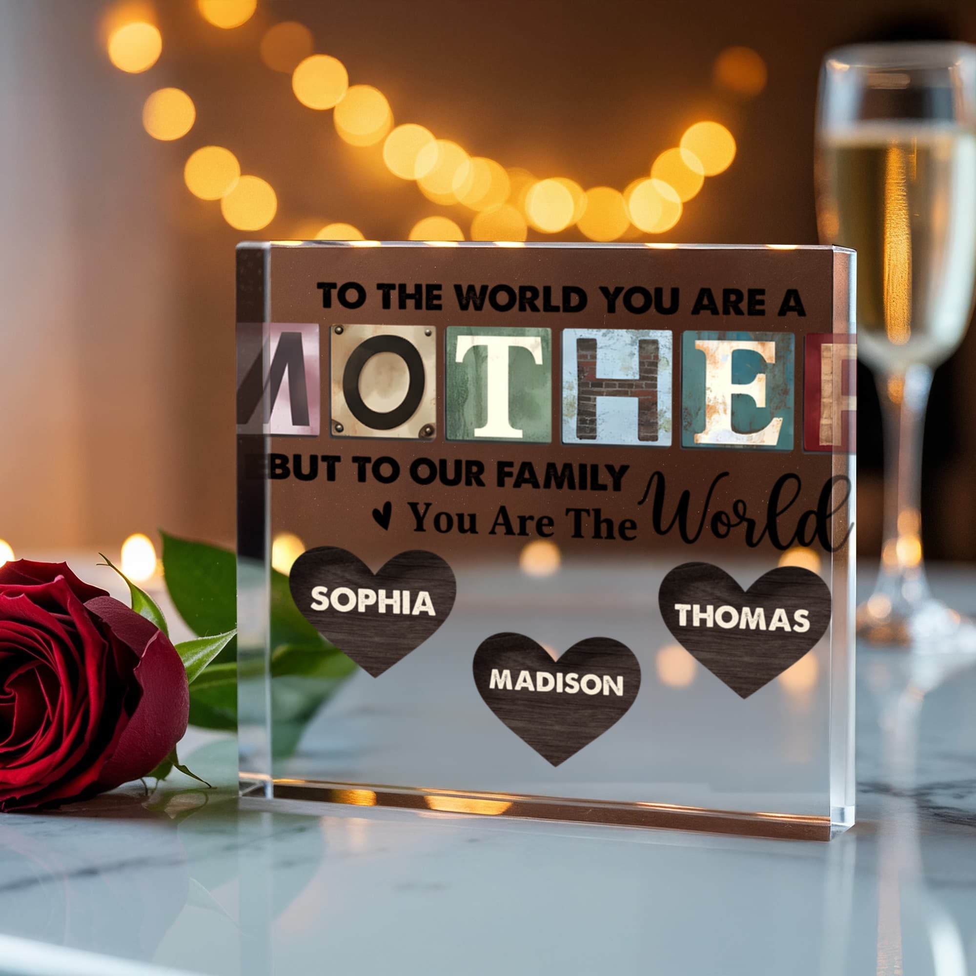 Custom Family World Acrylic Plaque – Personalized Mom Gift