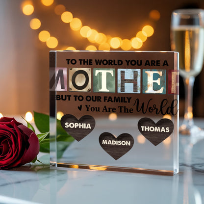 Custom Family World Acrylic Plaque – Personalized Mom Gift