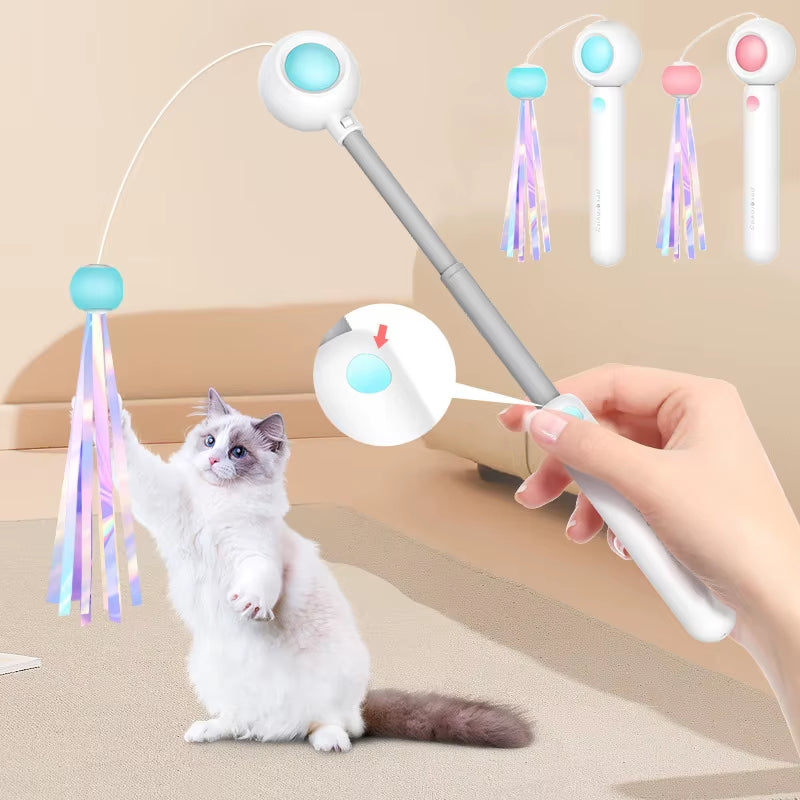 Cat Toy Interactive Funny Tassel Feather Stick Pet Toys for Kitten Colored Stretchable Cat Playing Teaser Wand Toy Pet Supplies