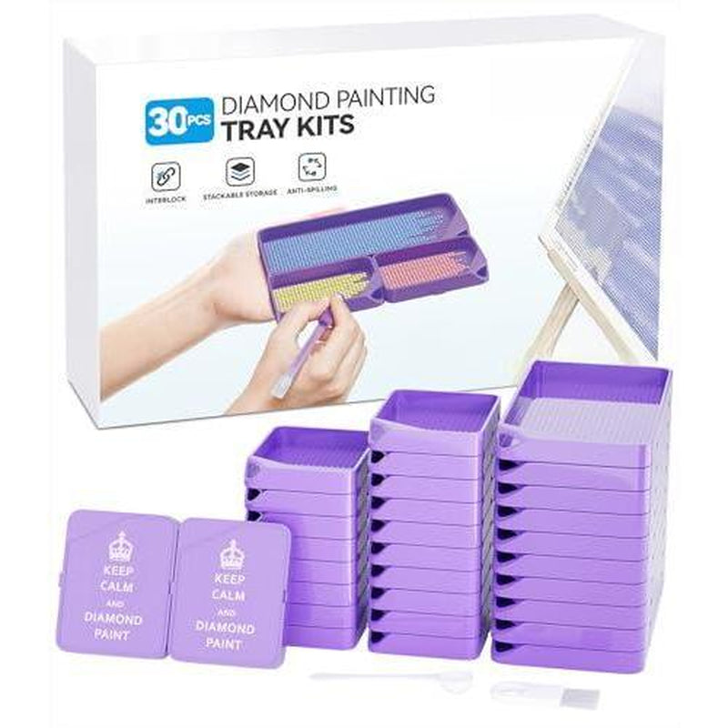 30-Piece Stackable Tray Set for Diamond Art Kits Adults Interlocking Painting Accessories and Tools(Purple)
