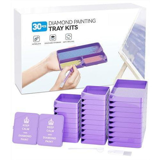 30-Piece Stackable Tray Set for Diamond Art Kits Adults Interlocking Painting Accessories and Tools(Purple)