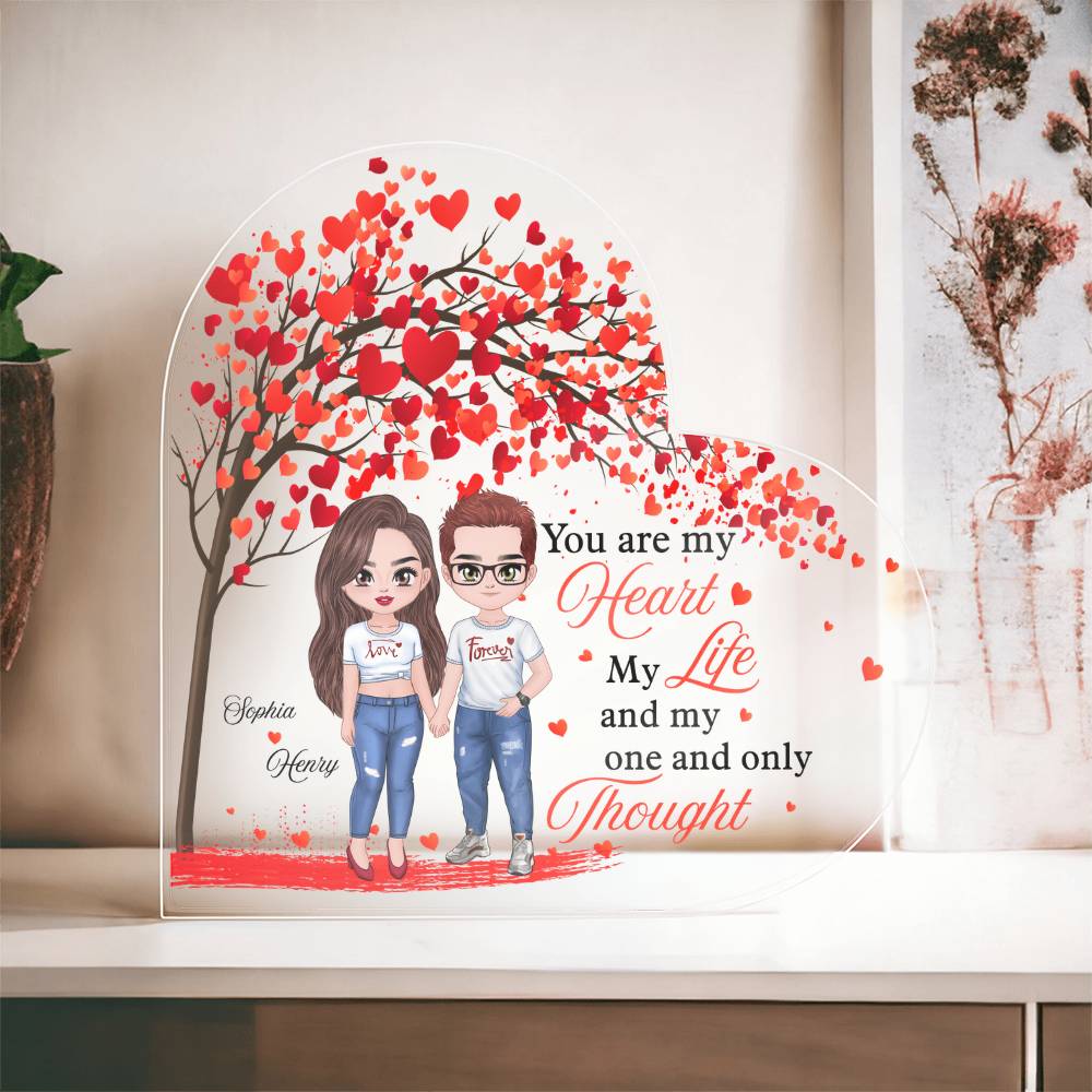 Personalized Heart Acrylic Plaque with Names and Couple Clipart – Valentine Gift for Couples