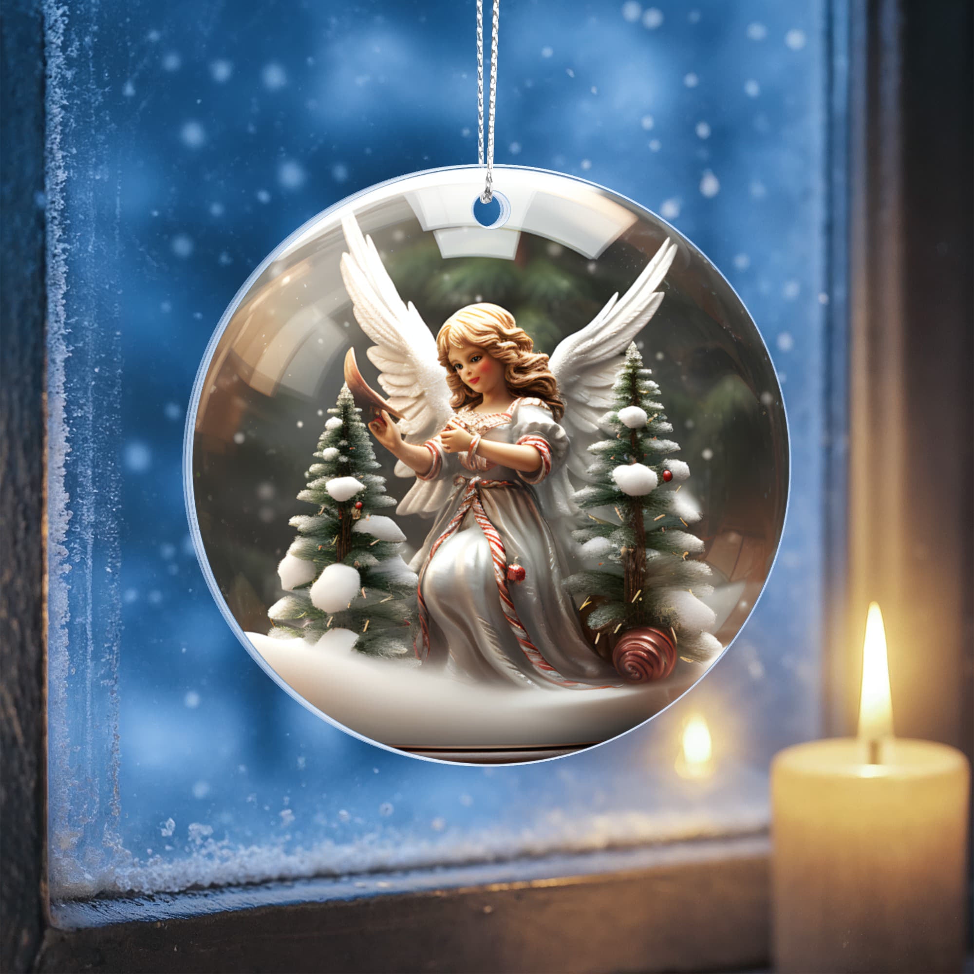 Angel Series Snow Globe Edition - Elegant Angel with Candy Cane Sash Acrylic Ornament