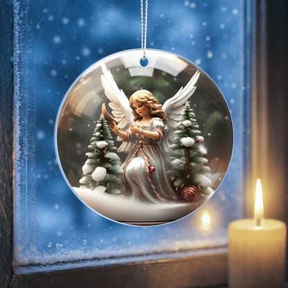 Angel Series Snow Globe Edition - Elegant Angel with Candy Cane Sash Acrylic Ornament