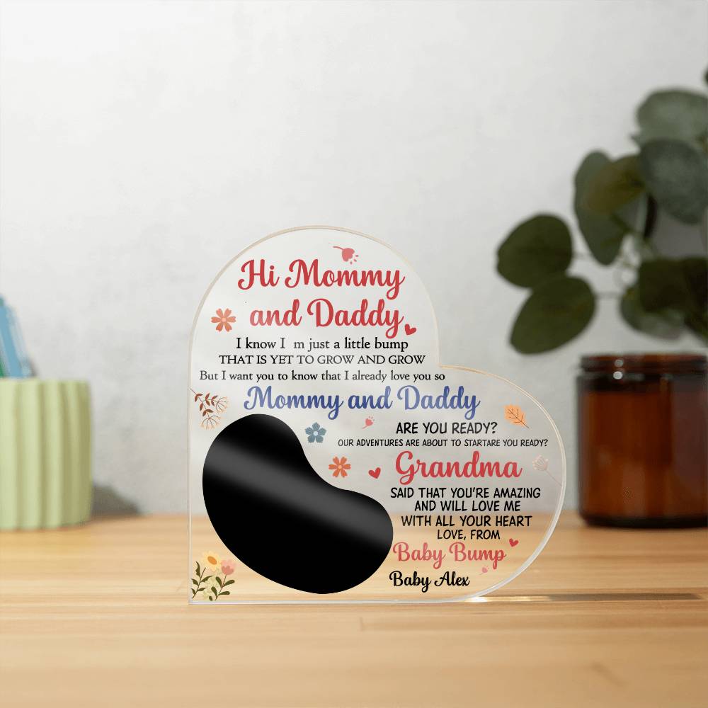Pregnancy Announcement Acrylic Plaque – Hi Mommy &amp; Daddy Baby Reveal Gift with Ultrasound Photo