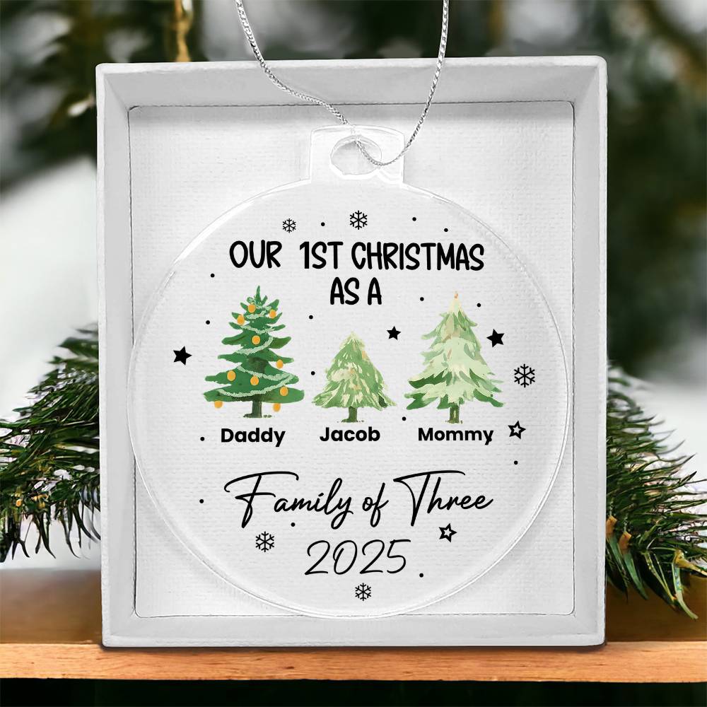 Our 1st Christmas as a Family of Three – Personalized Acrylic Ornament, Custom Name &amp; Year Round Christmas Tree Ornament for New Parents