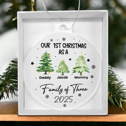 Our 1st Christmas as a Family of Three – Personalized Acrylic Ornament, Custom Name &amp; Year Round Christmas Tree Ornament for New Parents