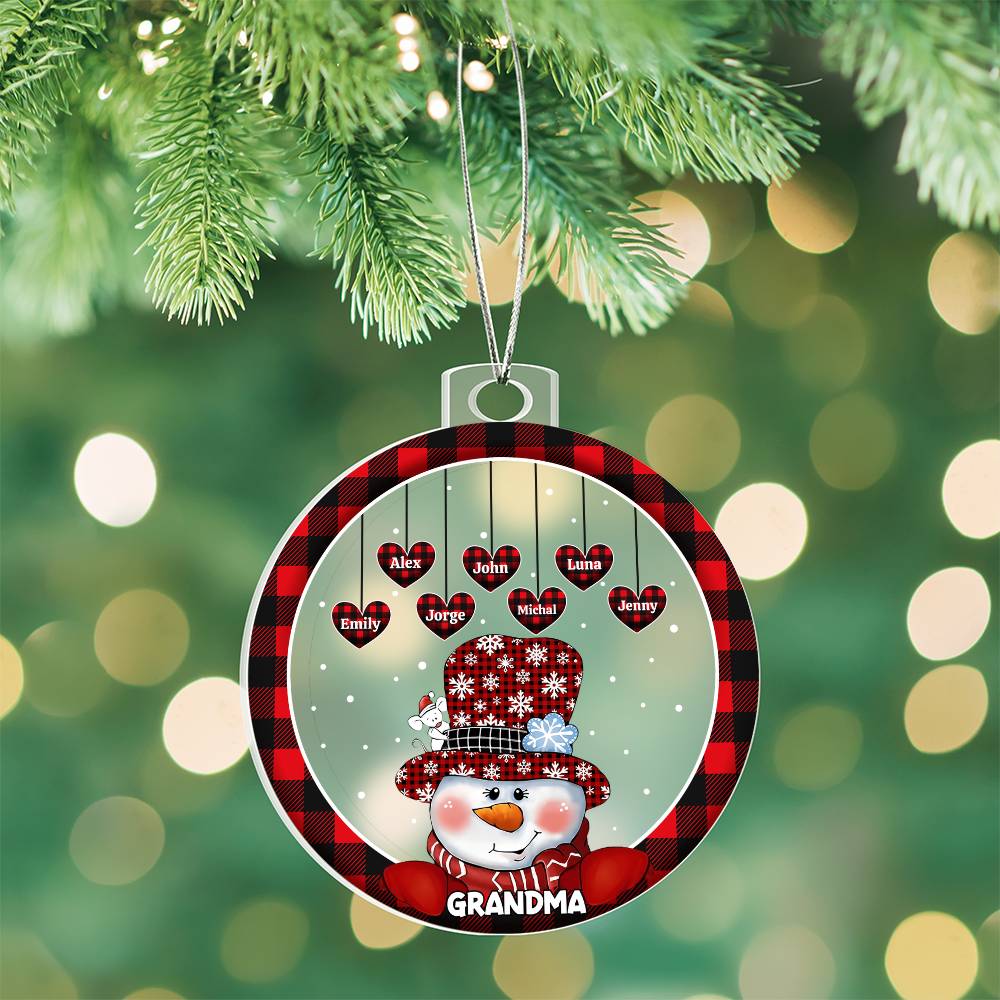 Custom 1–8 Name Christmas Bulb Acrylic Ornament – Personalized Heart Family Names