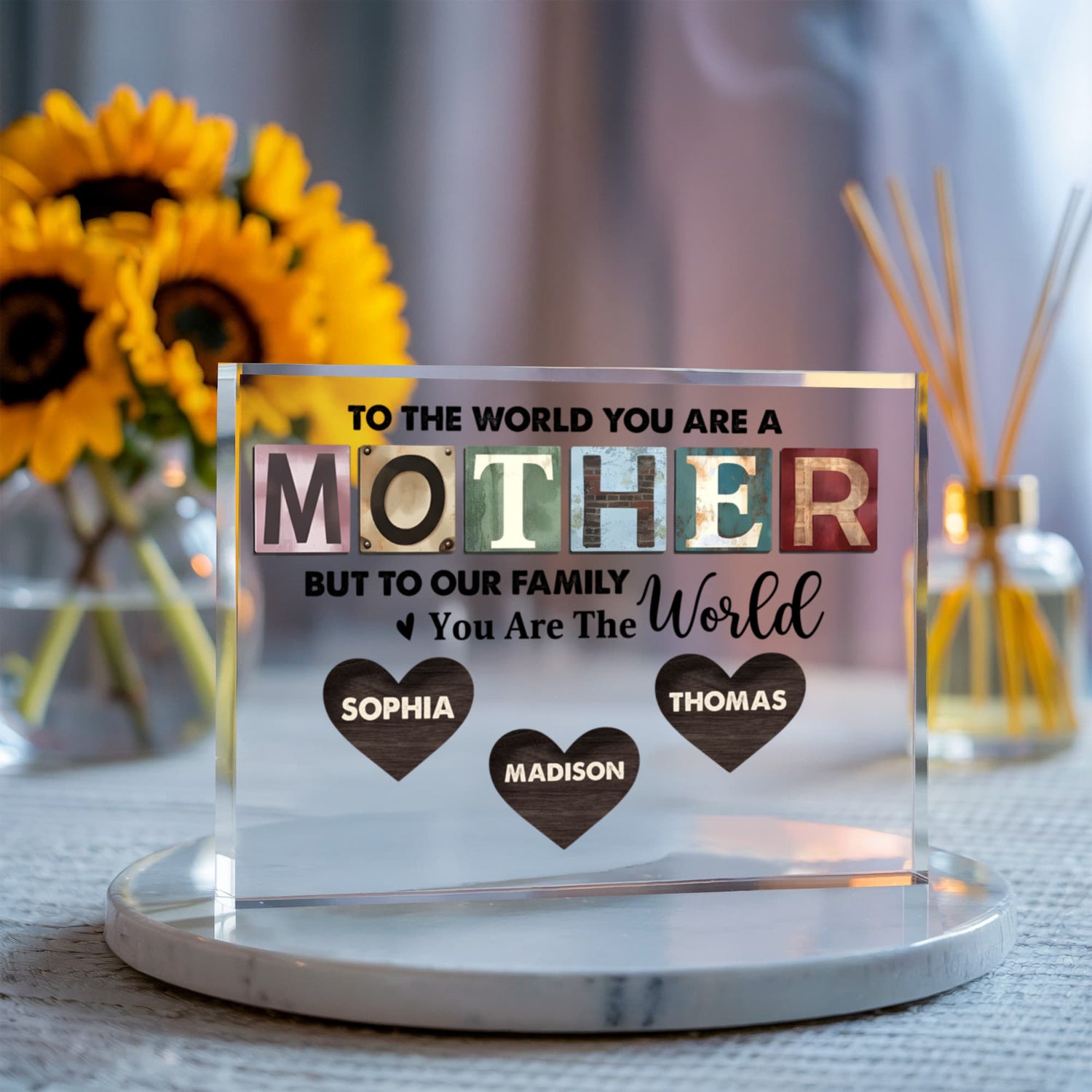 Personalized Mother Acrylic Plaque – Custom Mom Gift with Kids Names, Mother’s Day Gift for Mom, Family Heart Name Sign