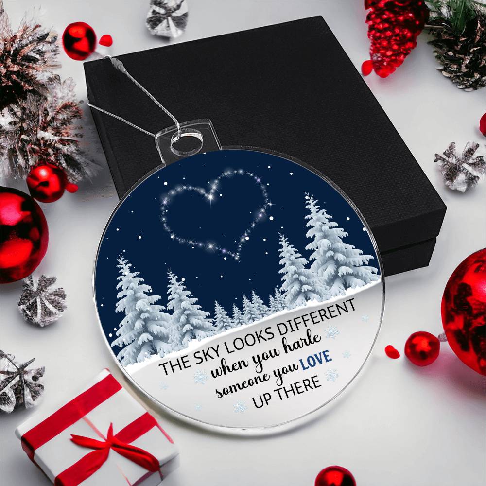 Remembrance Christmas Ornament – “The Sky Looks Different When You Have Someone You Love Up There” Memorial Gift, Acrylic &amp; Walnut Laser-Cut Ornament