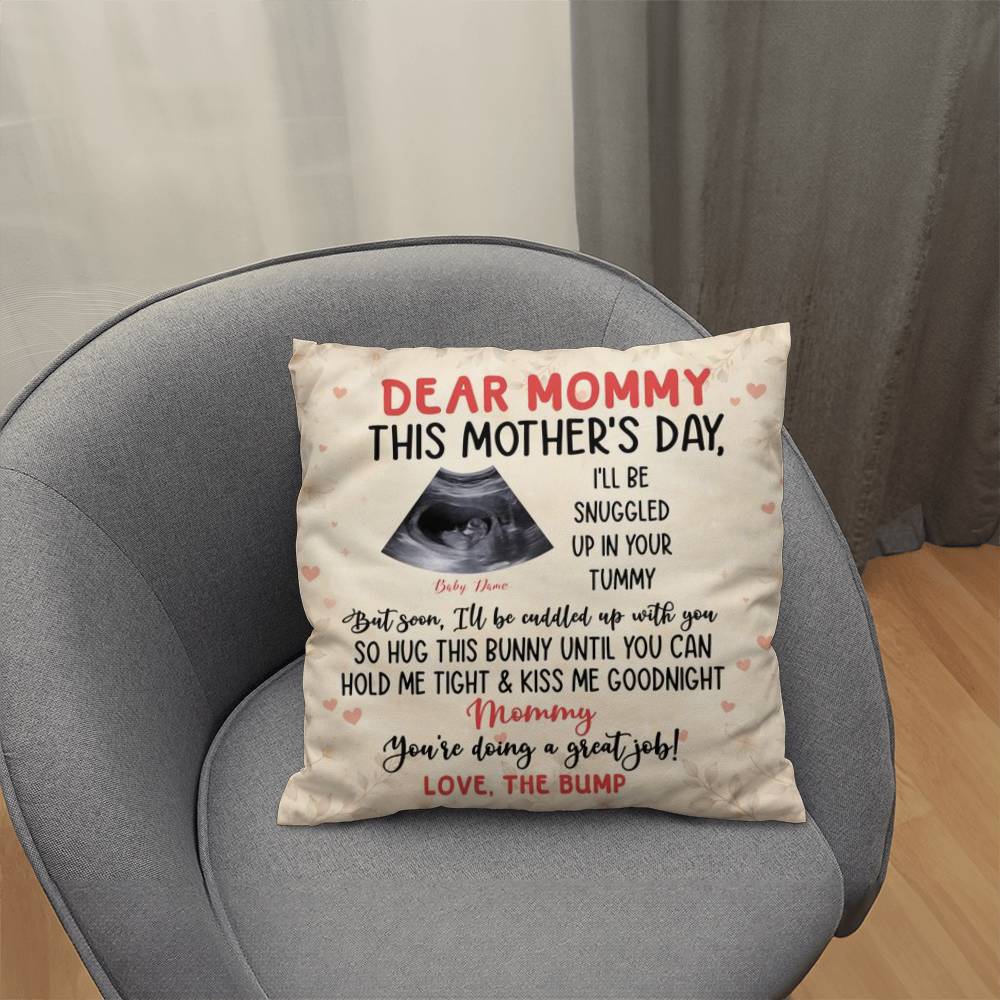 Dear Mommy Pregnancy Reveal Pillow – First Mother’s Day Gift for Mommy, Baby Bump Ultrasound Pillow, New Mom Keepsake Gift
