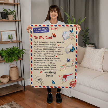 To My Dad Airmail Personalized Fleece Blanket – Heartfelt Letter from Daughter Gift