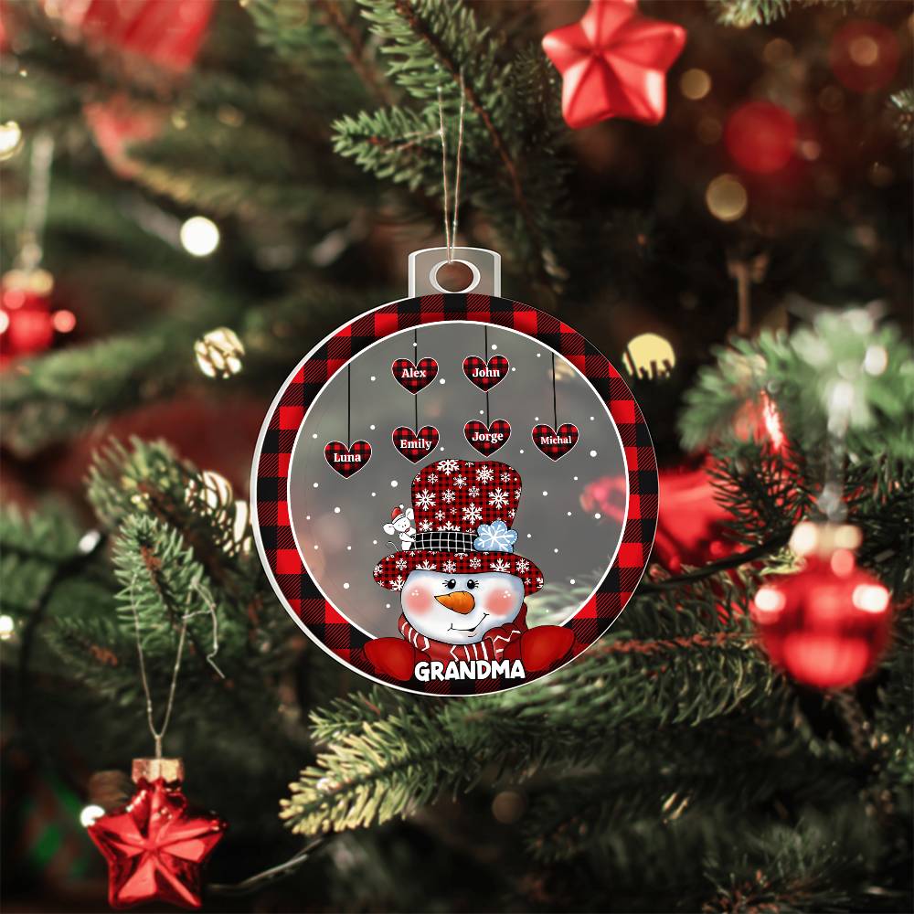 Custom 1–8 Name Christmas Bulb Acrylic Ornament – Personalized Heart Family Names