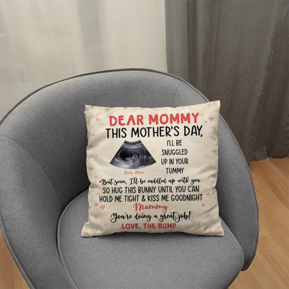 Dear Mommy Pregnancy Reveal Pillow – First Mother’s Day Gift for Mommy, Baby Bump Ultrasound Pillow, New Mom Keepsake Gift