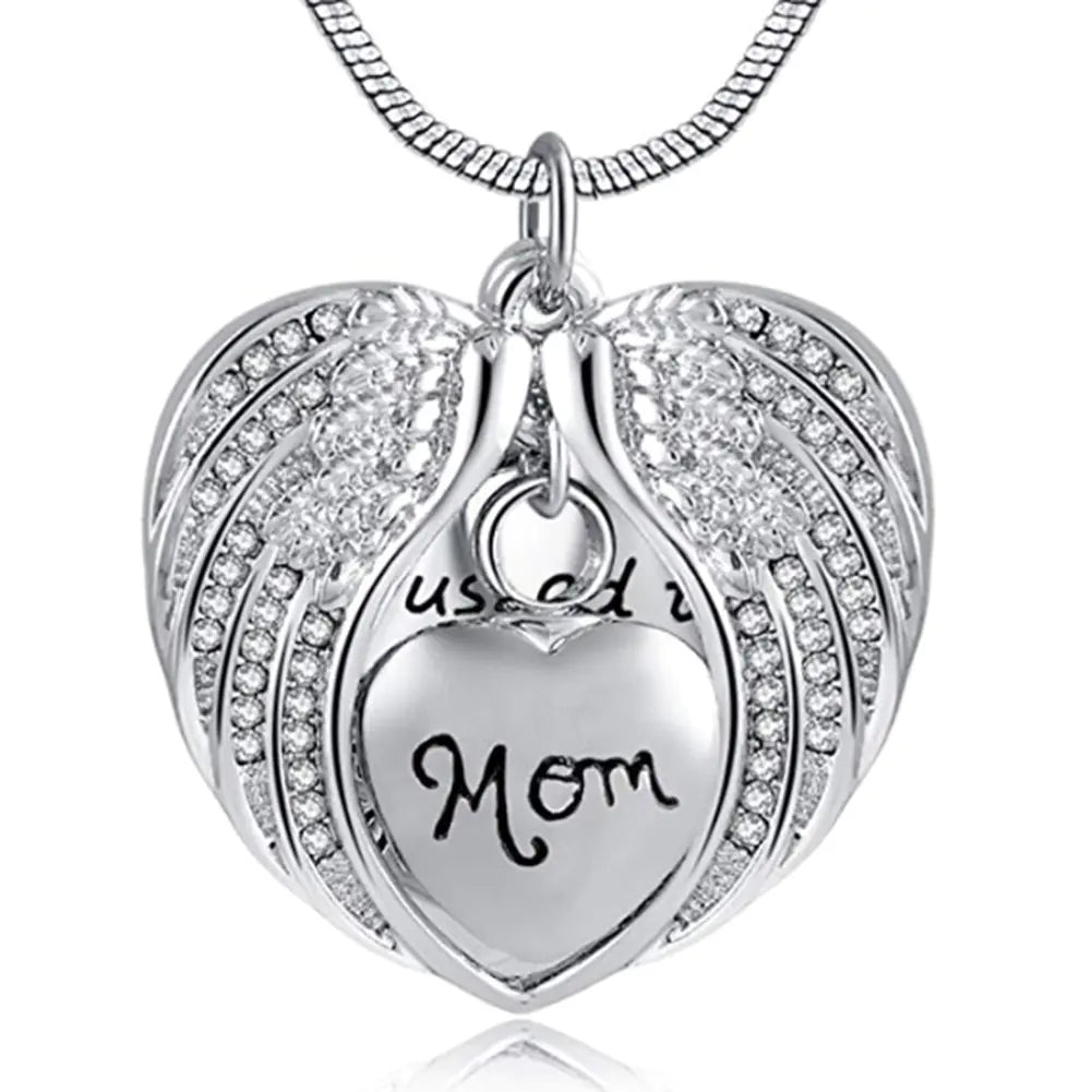 Angel Wings Heart Cremation Necklace - Memorial Urn Pendant