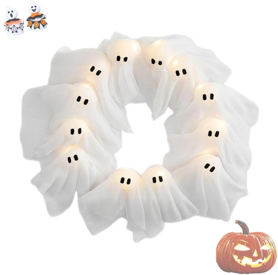 Glowing Ghost Door Wreath
