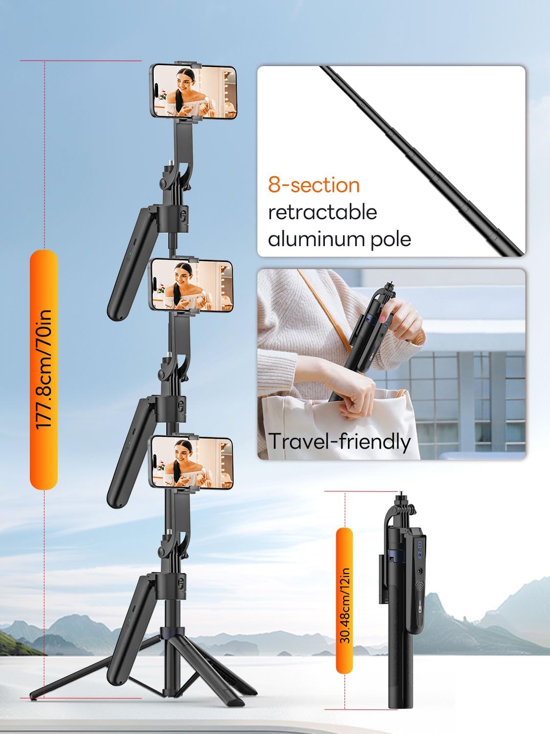 C17 Tripod 360°Auto-Rotation AI Tracking Remote Control Bluetooth Shooting Quadrapod Selfie Stick Stabilizer