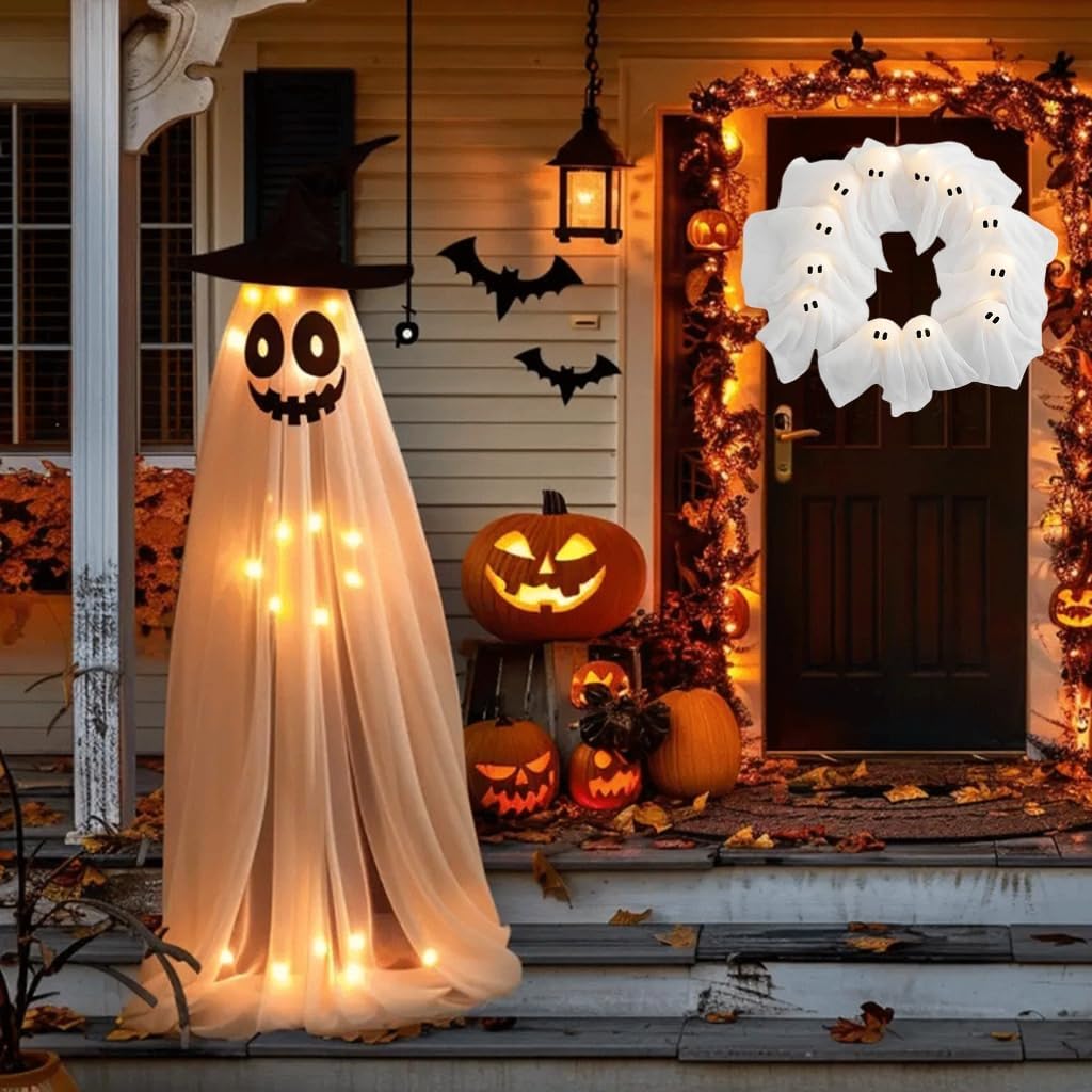 Glowing Ghost Door Wreath