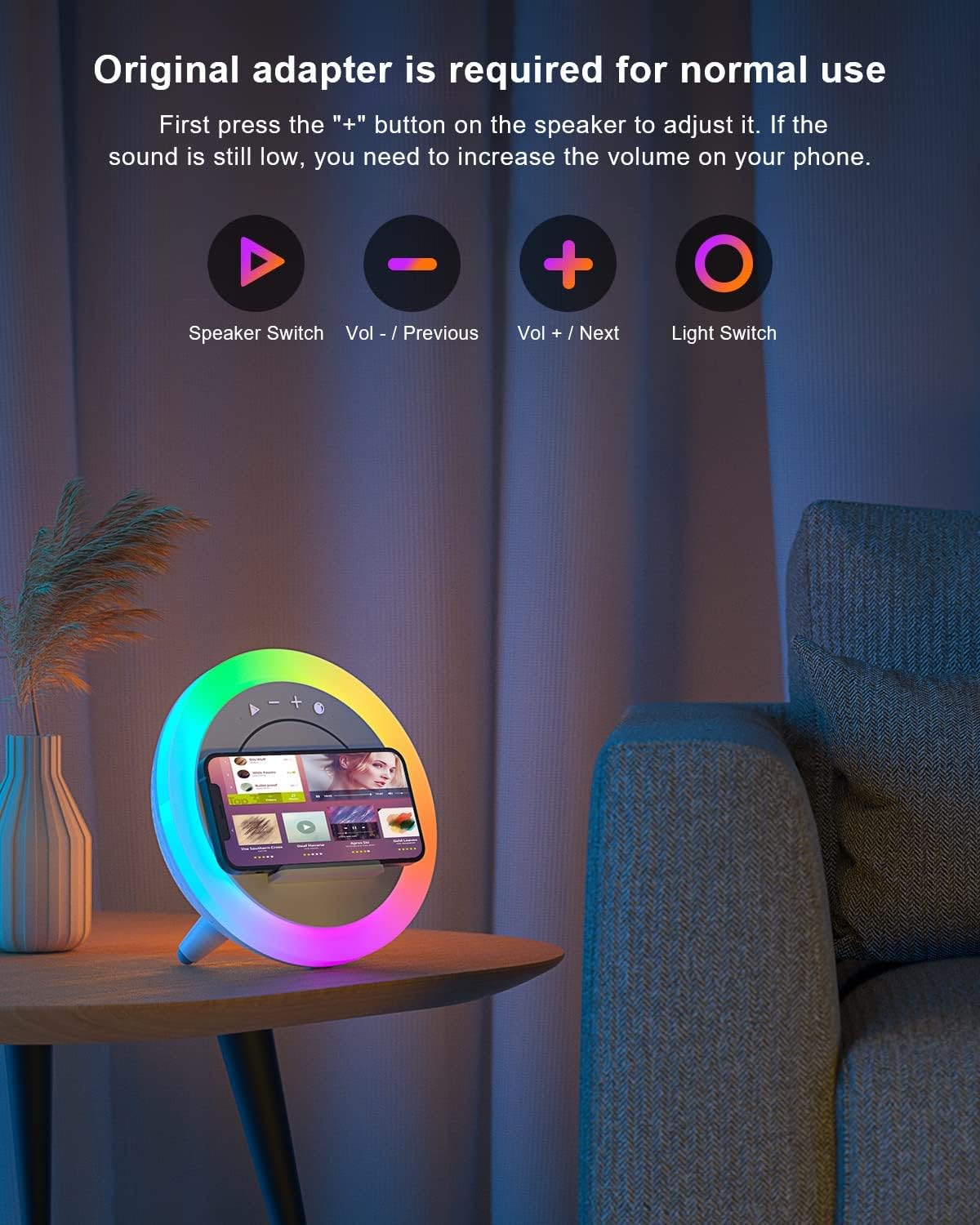 GlowWave Bluetooth Speaker and Wireless Phone Charger