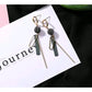 Long Tassel Earrings with Round Rhinestone Geometric Design