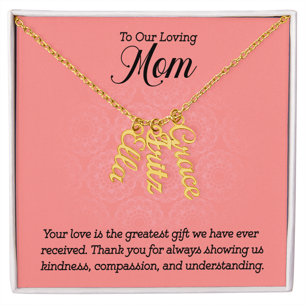 Multi Name Necklace – For Our Mom | Personalized Family Name Pendant, Custom 18K Gold or Stainless Steel Chain - Whimsical Shoppe