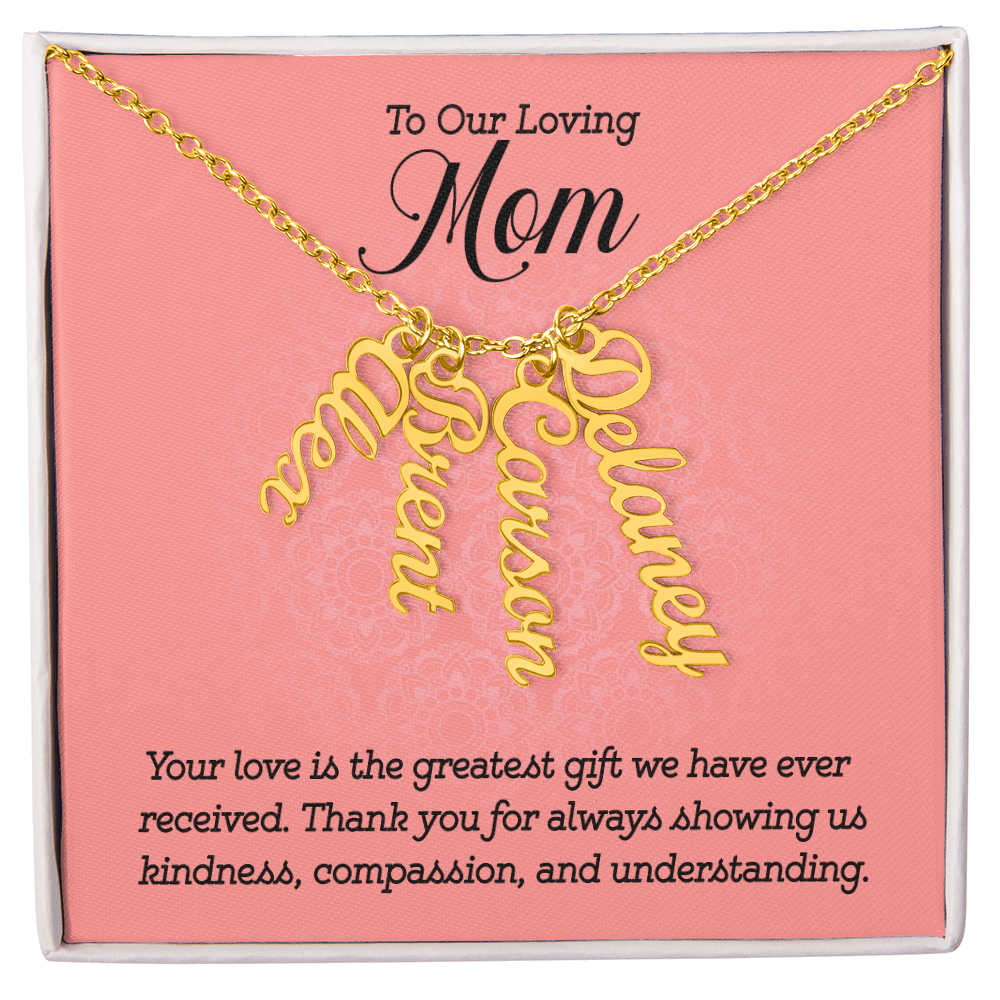 Multi Name Necklace – For Our Mom | Personalized Family Name Pendant, Custom 18K Gold or Stainless Steel Chain - Whimsical Shoppe