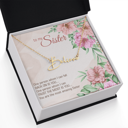 Personalized Signature Name Necklace – For My Sister | Custom Handwritten Script Pendant (Adjustable Chain) - Whimsical Shoppe