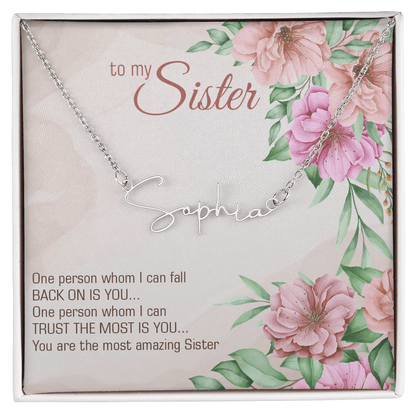 Personalized Signature Name Necklace – For My Sister | Custom Handwritten Script Pendant (Adjustable Chain) - Whimsical Shoppe