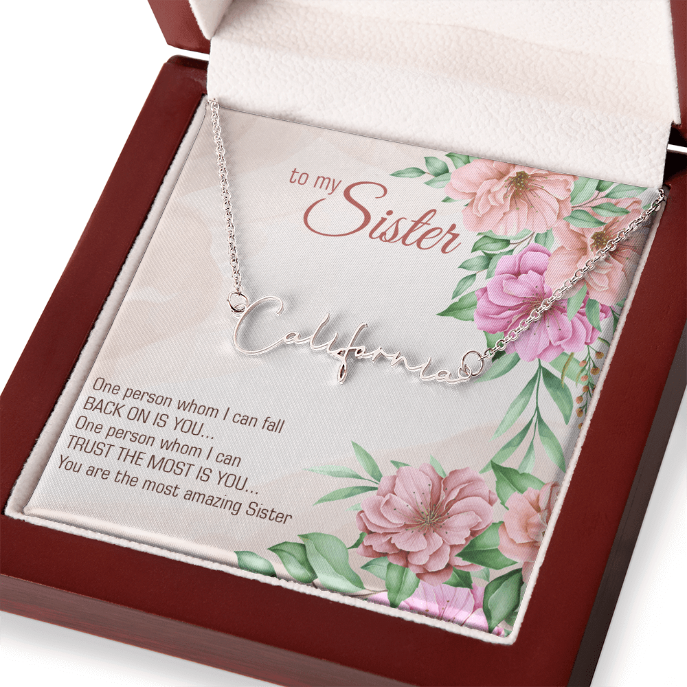 Personalized Signature Name Necklace – For My Sister | Custom Handwritten Script Pendant (Adjustable Chain) - Whimsical Shoppe