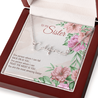 Personalized Signature Name Necklace – For My Sister | Custom Handwritten Script Pendant (Adjustable Chain) - Whimsical Shoppe