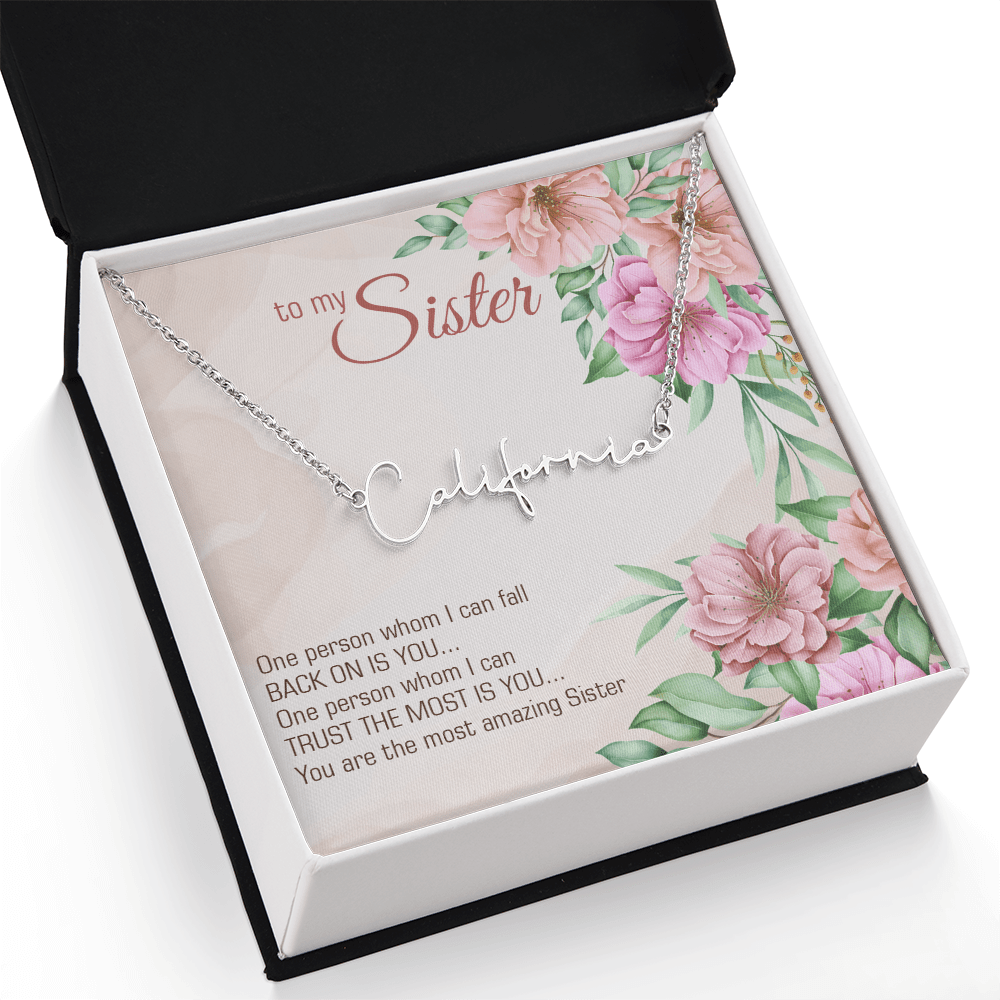 Personalized Signature Name Necklace – For My Sister | Custom Handwritten Script Pendant (Adjustable Chain) - Whimsical Shoppe