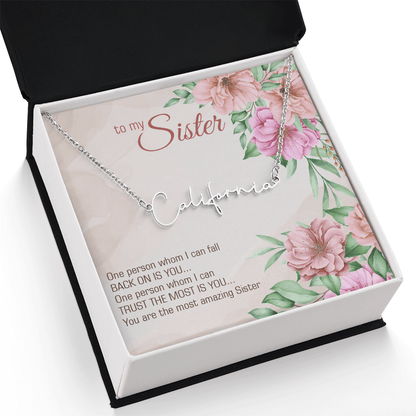 Personalized Signature Name Necklace – For My Sister | Custom Handwritten Script Pendant (Adjustable Chain) - Whimsical Shoppe