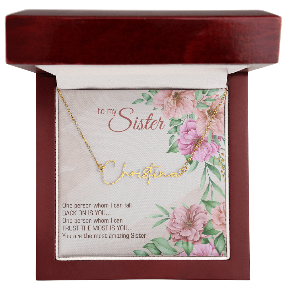 Personalized Signature Name Necklace – For My Sister | Custom Handwritten Script Pendant (Adjustable Chain) - Whimsical Shoppe