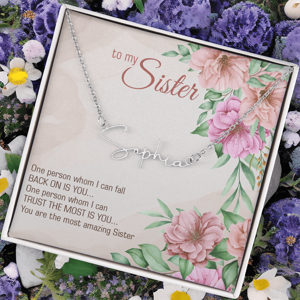 Personalized Signature Name Necklace – For My Sister | Custom Handwritten Script Pendant (Adjustable Chain) - Whimsical Shoppe