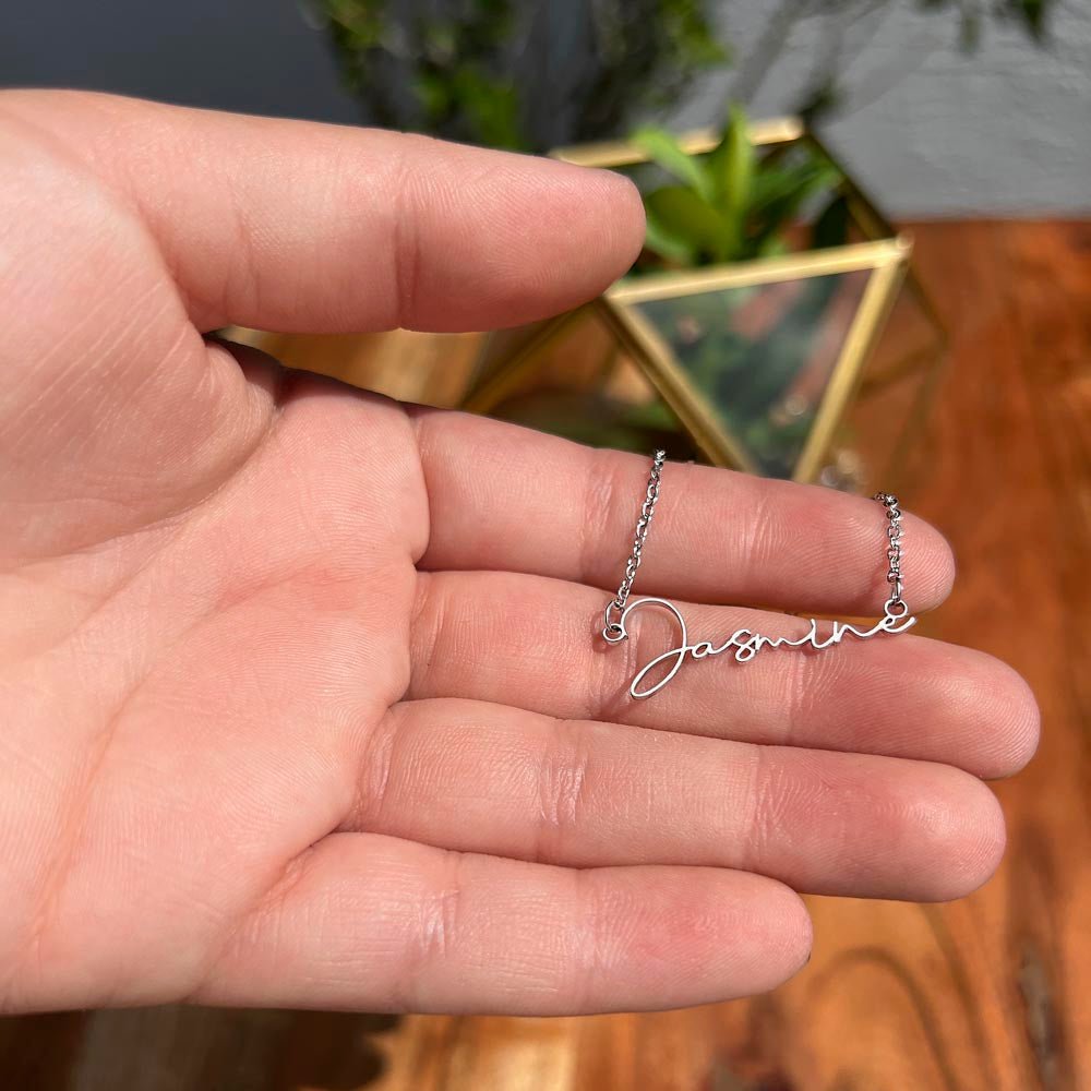 Personalized Signature Name Necklace – For My Sister | Custom Handwritten Script Pendant (Adjustable Chain) - Whimsical Shoppe