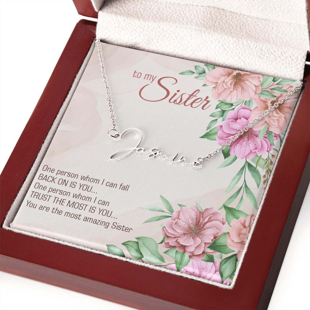 Personalized Signature Name Necklace – For My Sister | Custom Handwritten Script Pendant (Adjustable Chain) - Whimsical Shoppe