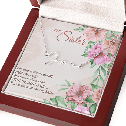 Personalized Signature Name Necklace – For My Sister | Custom Handwritten Script Pendant (Adjustable Chain) - Whimsical Shoppe