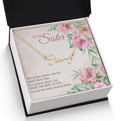 Personalized Signature Name Necklace – For My Sister | Custom Handwritten Script Pendant (Adjustable Chain) - Whimsical Shoppe
