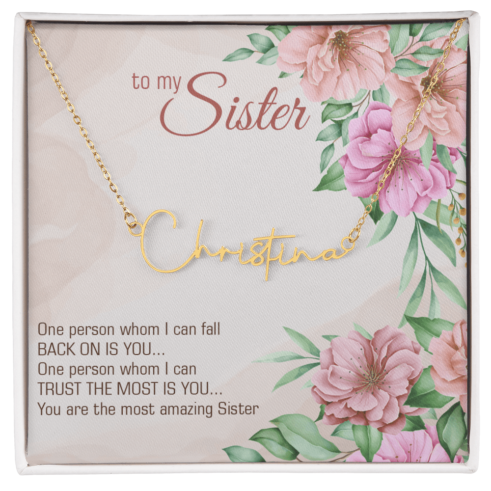 Personalized Signature Name Necklace – For My Sister | Custom Handwritten Script Pendant (Adjustable Chain) - Whimsical Shoppe