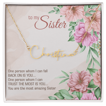 Personalized Signature Name Necklace – For My Sister | Custom Handwritten Script Pendant (Adjustable Chain) - Whimsical Shoppe
