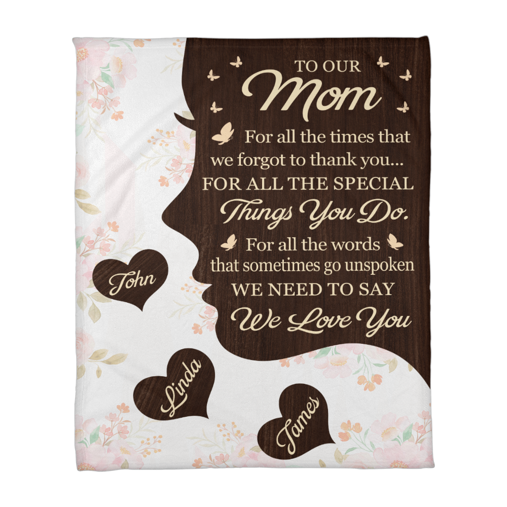 To Our Mom Personalized Blanket – Custom Mom Gift from Kids, Mother’s Day Gift for Mom, Sentimental Mom Throw Blanket with Name