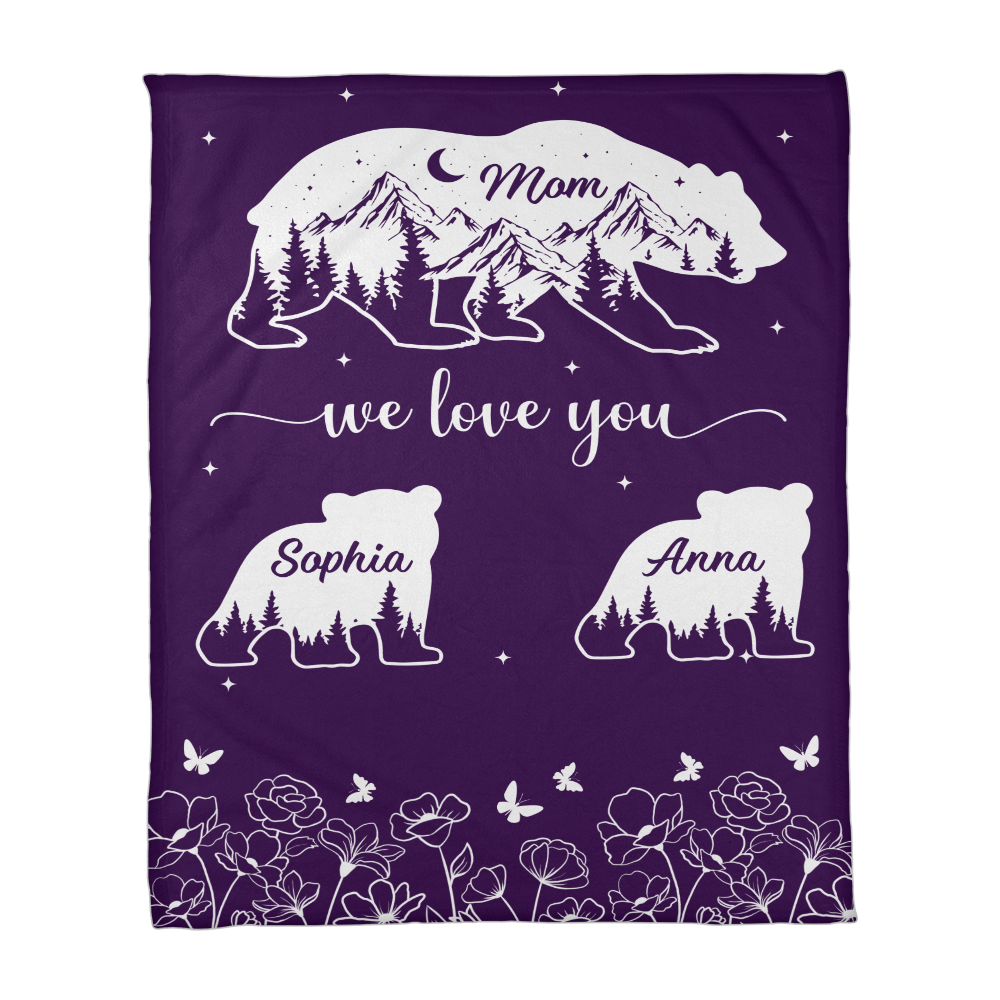 Personalized Mama Bear Family Blanket – Custom Kids Names Gift