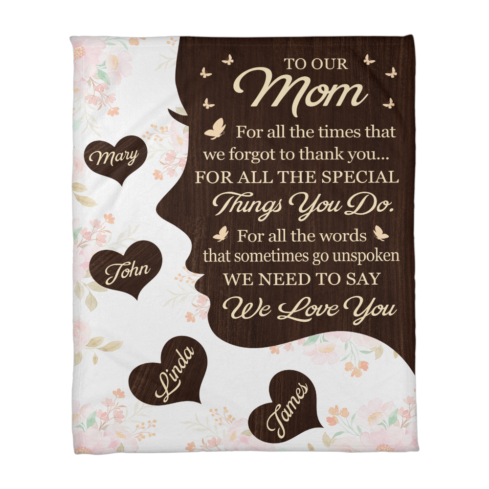To Our Mom Personalized Blanket – Custom Mom Gift from Kids, Mother’s Day Gift for Mom, Sentimental Mom Throw Blanket with Name