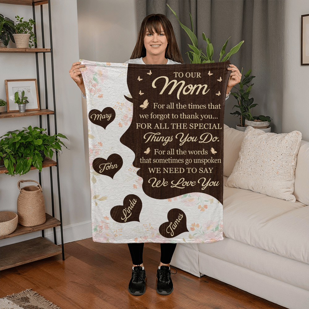 To Our Mom Personalized Blanket – Custom Mom Gift from Kids, Mother’s Day Gift for Mom, Sentimental Mom Throw Blanket with Name