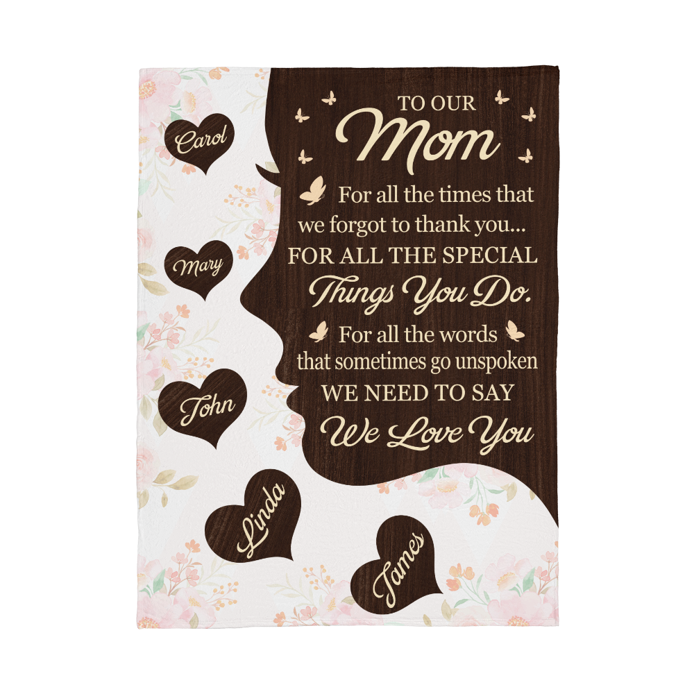 To Our Mom Personalized Blanket – Custom Mom Gift from Kids, Mother’s Day Gift for Mom, Sentimental Mom Throw Blanket with Name
