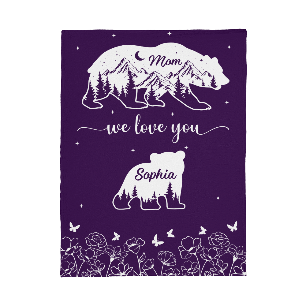 Personalized Mama Bear Family Blanket – Custom Kids Names Gift