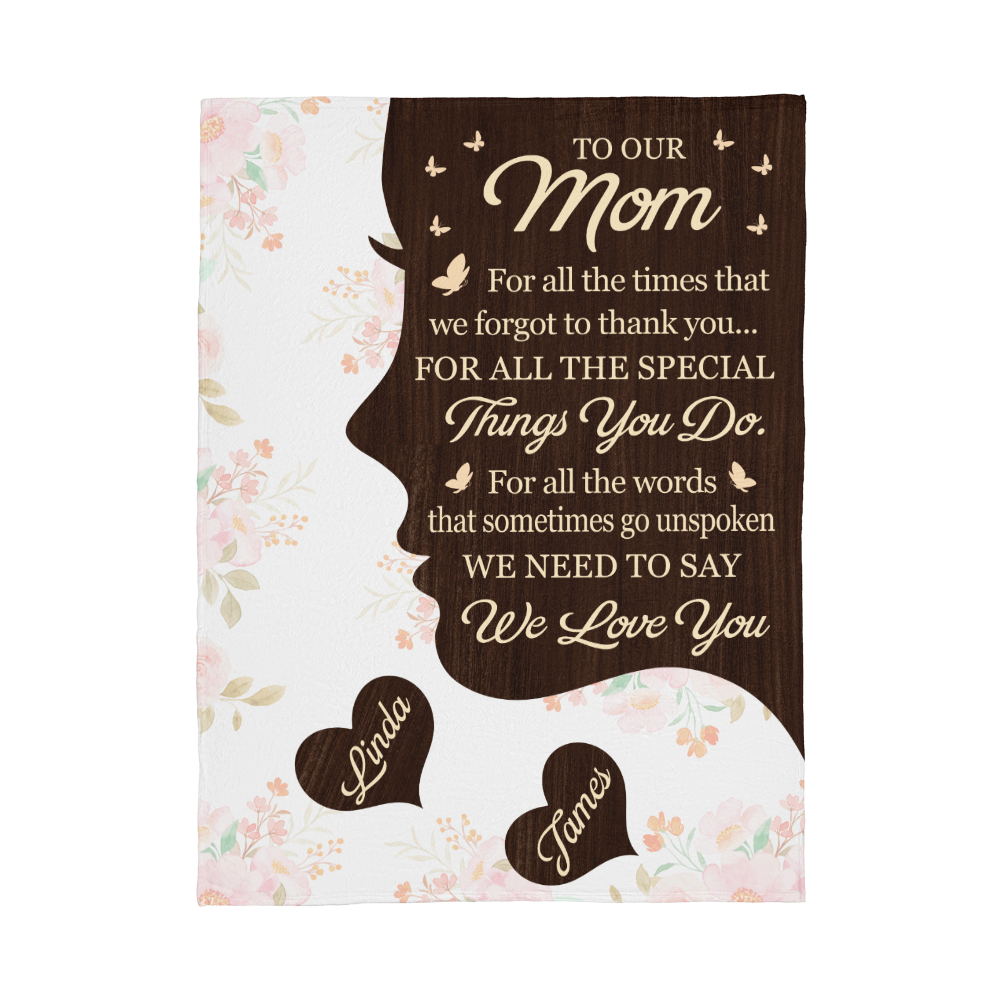 To Our Mom Personalized Blanket – Custom Mom Gift from Kids, Mother’s Day Gift for Mom, Sentimental Mom Throw Blanket with Name
