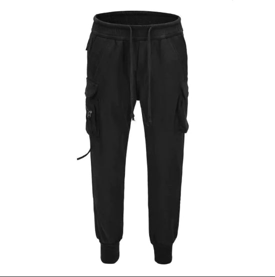 Men’s Techwear Cargo Joggers - Black Slim Fit Sweatpants