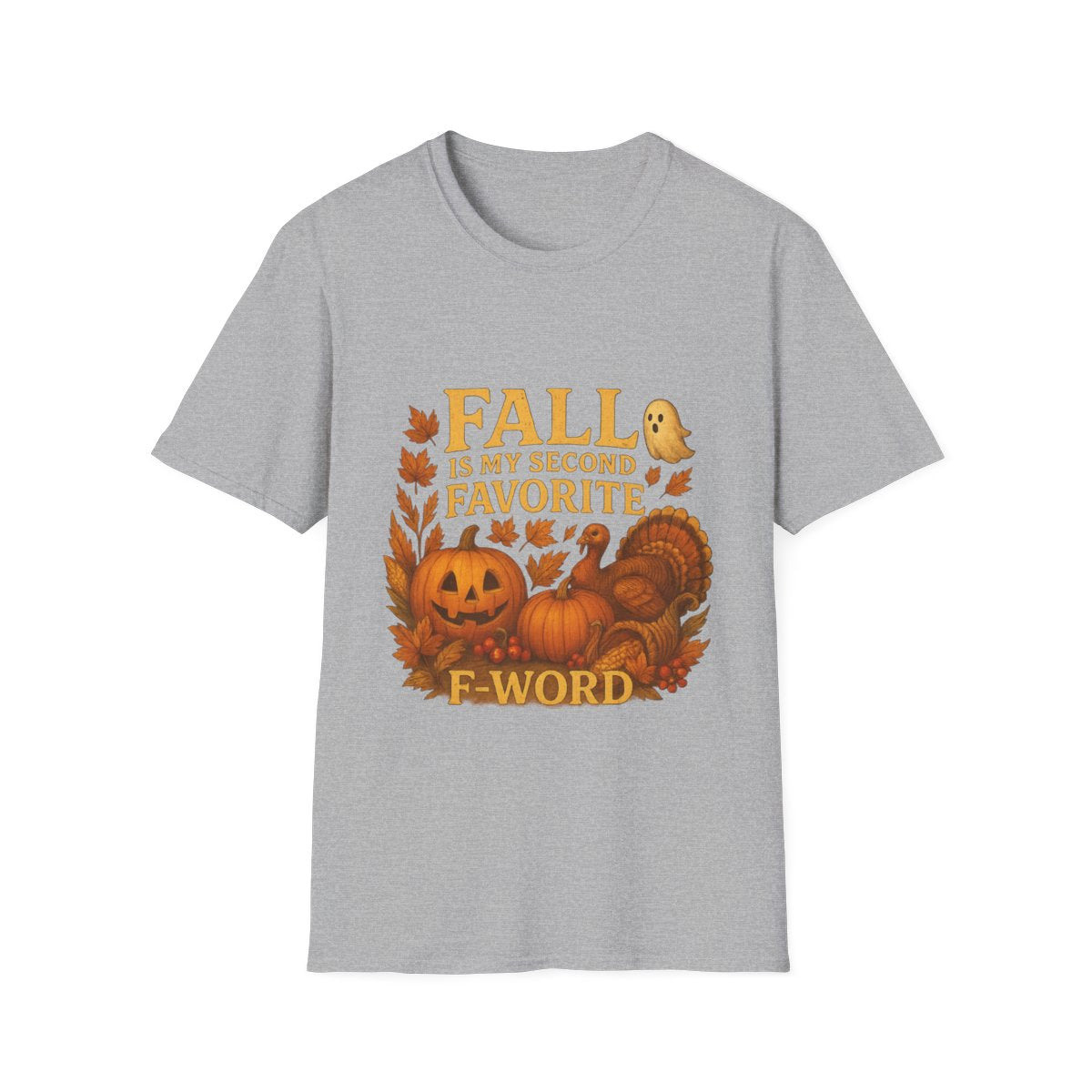 Funny Fall T-Shirt - Second Favorite F-Word (Pumpkin &amp; Turkey)